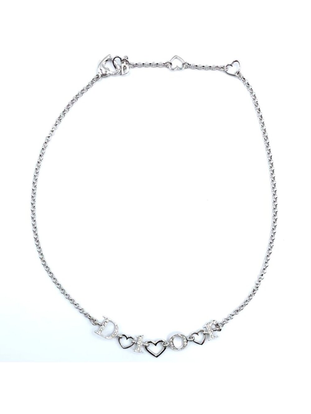 ★SOLD★ Dior Logo Heart Metal Line Stone Silver Necklace - Picture 3 of 12